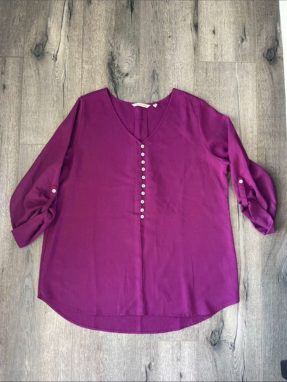 Soft Surroundings Deep Magenta V-Neck Button-Front Blouse